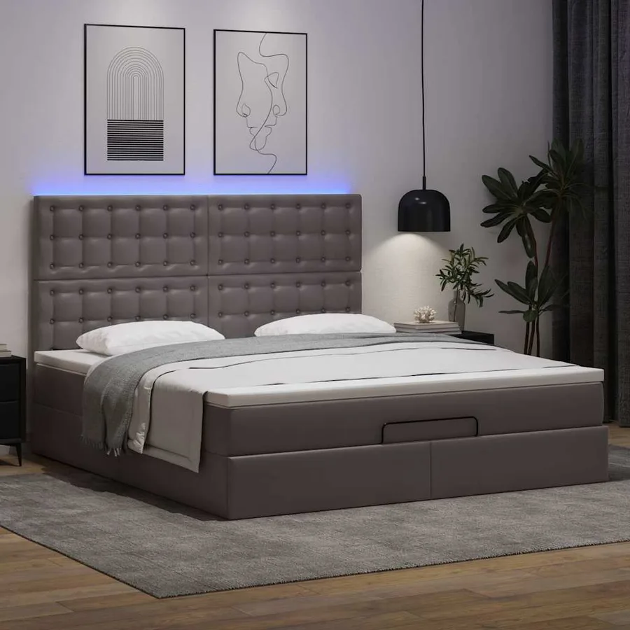 Cadre de lit ottoman avec matelas gris 180x200 cm similicuir - 3