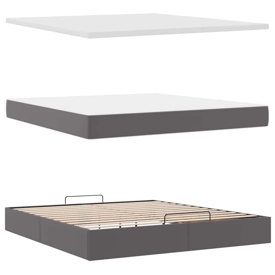 Cadre de lit ottoman avec matelas gris 180x200 cm similicuir - 9