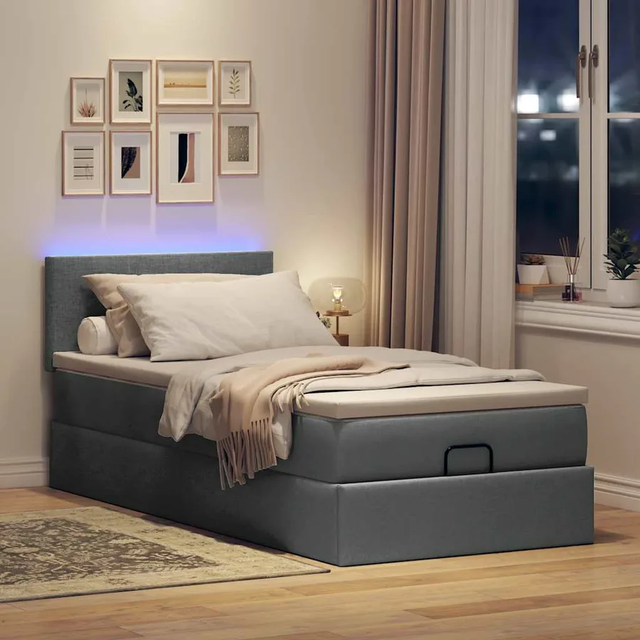 Lit ottoman avec matelas et LED Gris foncé 80x200cm tissu - 3