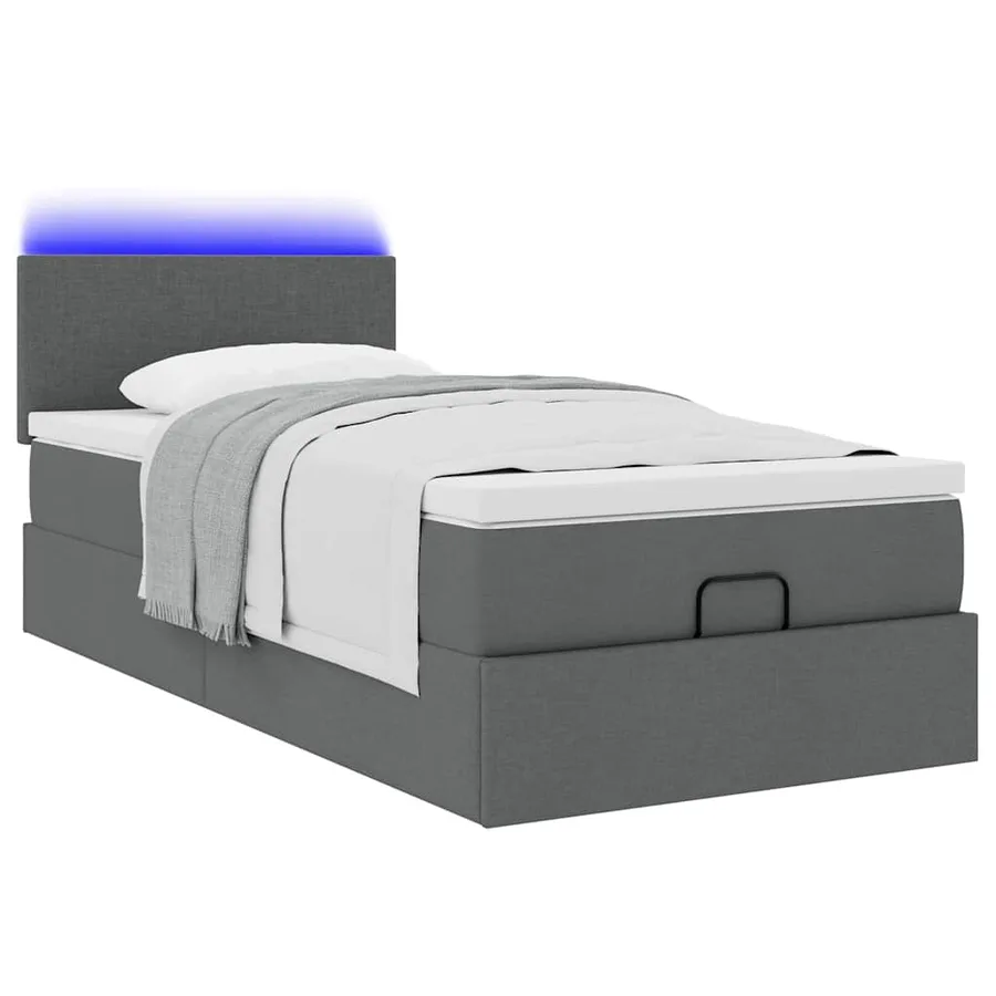 Lit ottoman avec matelas et LED Gris foncé 80x200cm tissu - 6