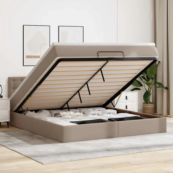 Cadre de lit ottoman et matelas cappuccino 180x200cm similicuir
