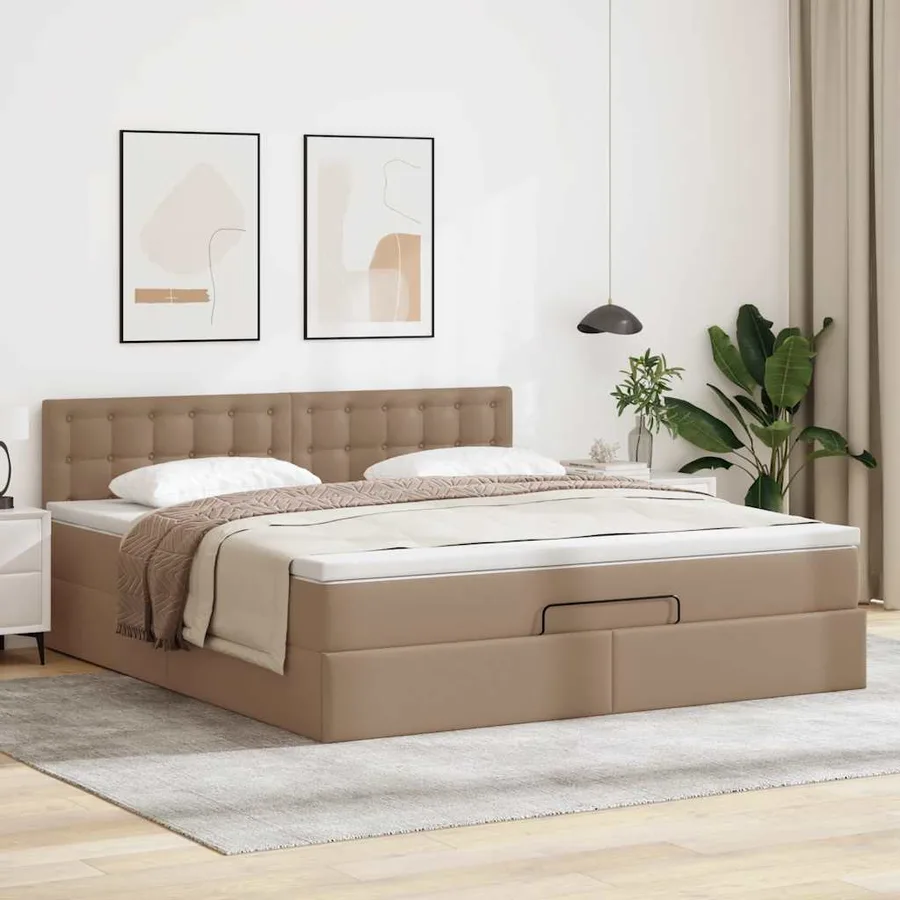 Cadre de lit ottoman et matelas cappuccino 180x200cm similicuir - 3