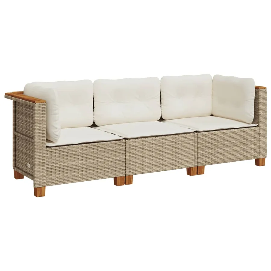Canapé de jardin avec coussins 3 places beige résine tressée - 2