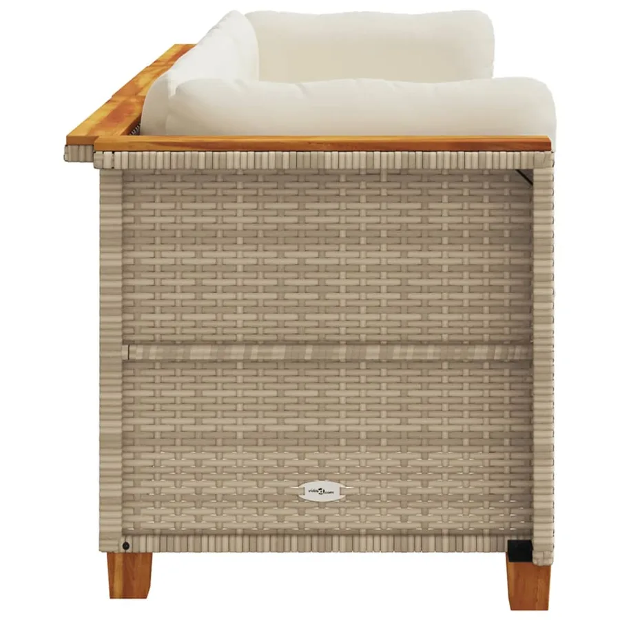 Canapé de jardin avec coussins 3 places beige résine tressée - 5
