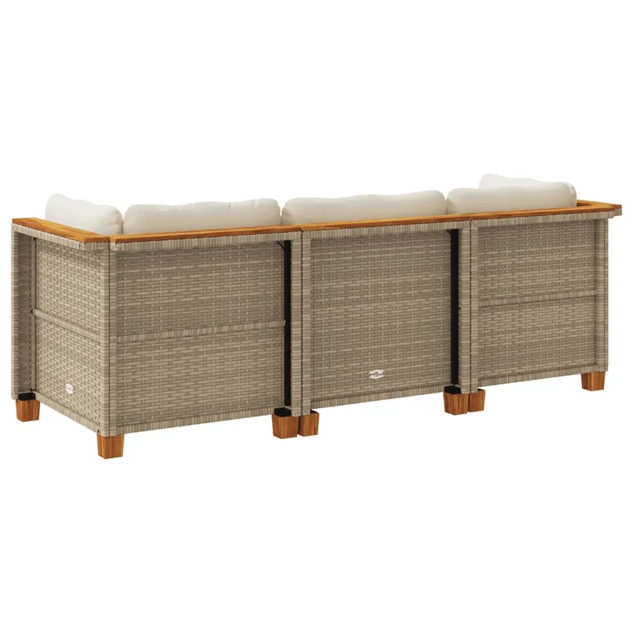 Canapé de jardin avec coussins 3 places beige résine tressée - 6