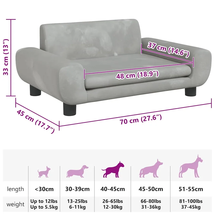 Lit pour chien gris clair 70x45x33 cm velours - 7