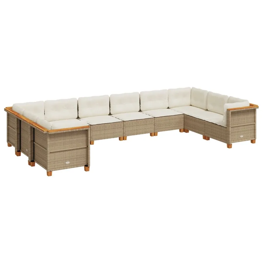 Salon de jardin avec coussins 10 pcs beige résine tressée - 2