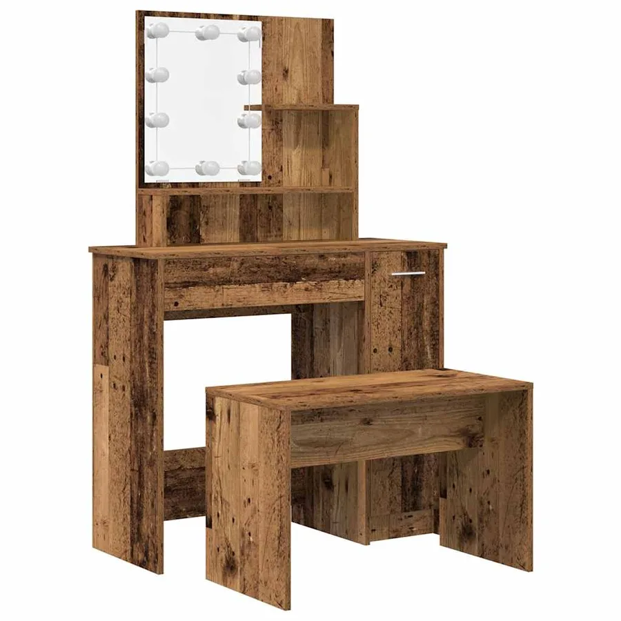 Ensemble de coiffeuse avec LED vieux bois bois d'ingénierie - 2