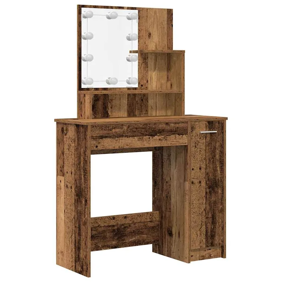 Ensemble de coiffeuse avec LED vieux bois bois d'ingénierie - 4