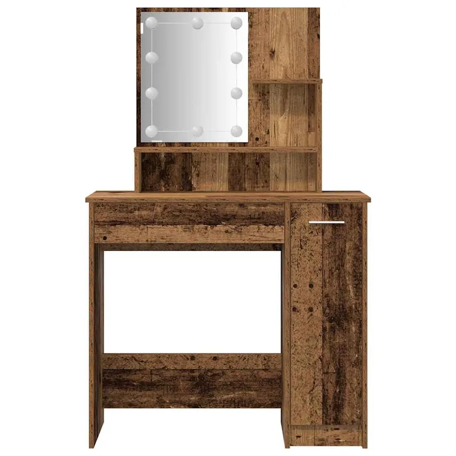 Ensemble de coiffeuse avec LED vieux bois bois d'ingénierie - 5