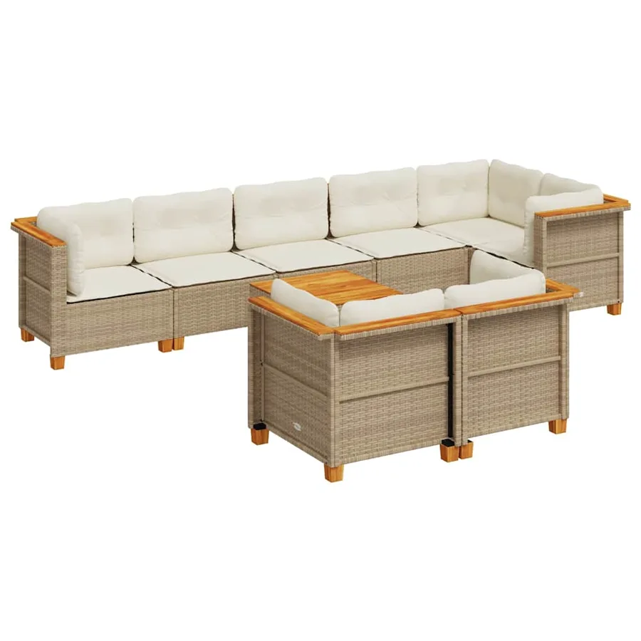 Salon de jardin avec coussins 9 pcs beige résine tressée - 2
