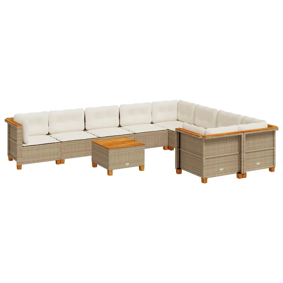 Salon de jardin avec coussins 10 pcs beige résine tressée - 2