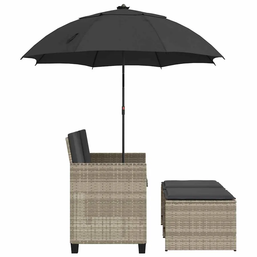 Canapé de jardin 2 places et parasol tabourets gris clair rotin - 5