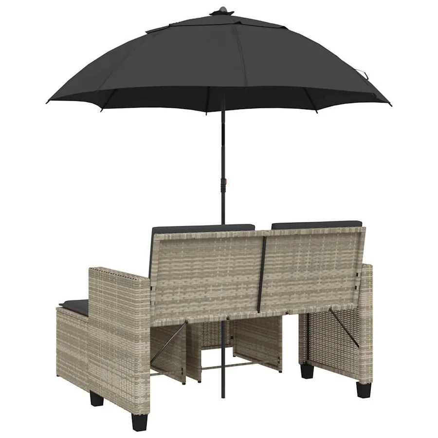 Canapé de jardin 2 places et parasol tabourets gris clair rotin - 6