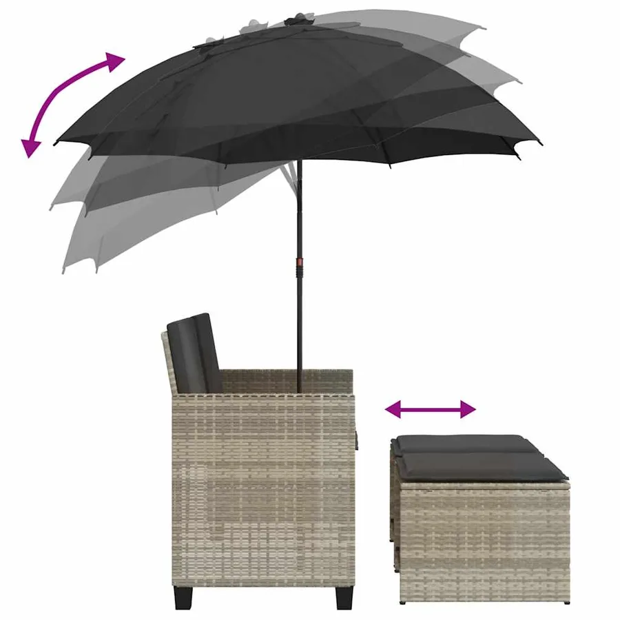 Canapé de jardin 2 places et parasol tabourets gris clair rotin - 8