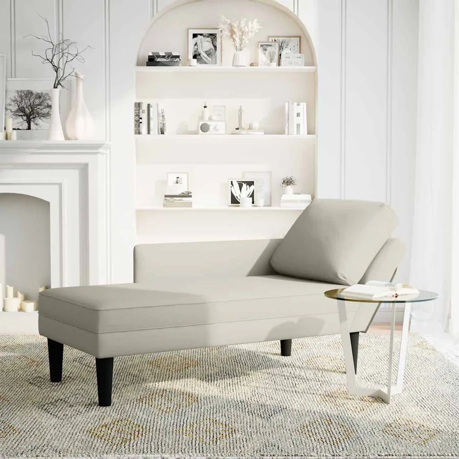 Fauteuil long avec coussin et accoudoir droit crème velours - 2