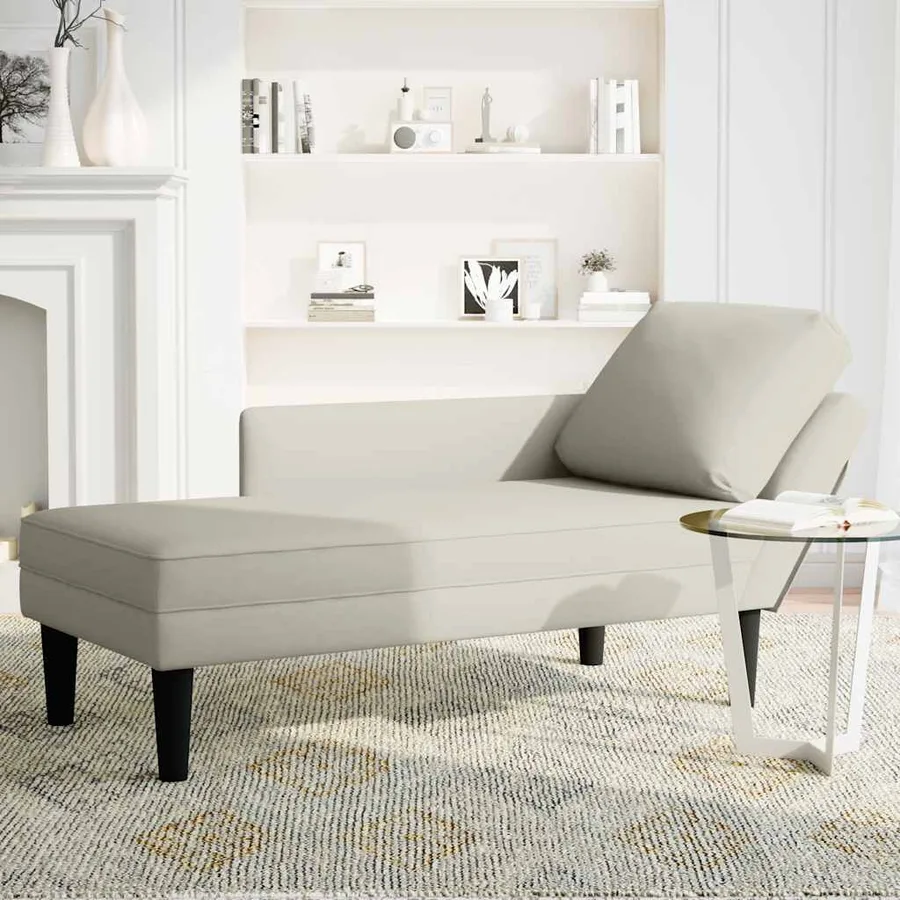 Fauteuil long avec coussin et accoudoir droit crème velours - 3