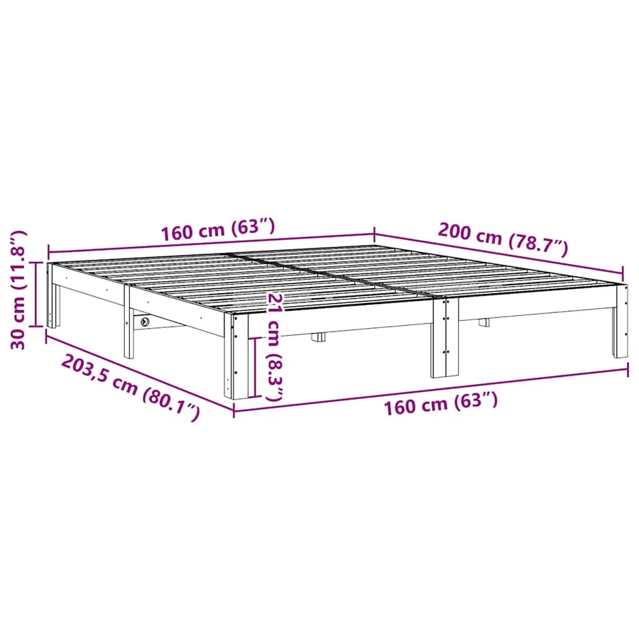 Cadre de lit sans matelas blanc 160x200 cm bois de pin massif - 10