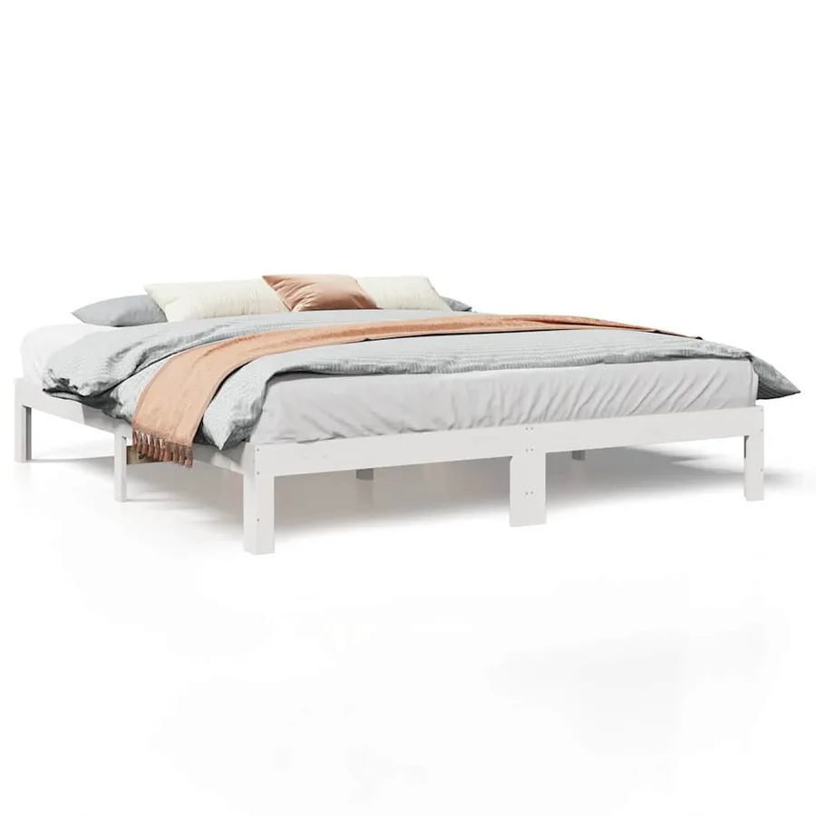Cadre de lit sans matelas blanc 160x200 cm bois de pin massif - 2