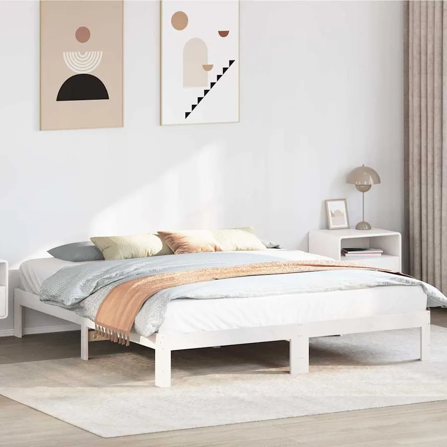 Cadre de lit sans matelas blanc 160x200 cm bois de pin massif - 4