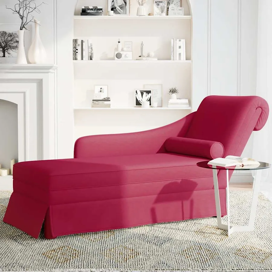 Fauteuil long avec traversin et accoudoir droit rouge bordeaux - 2