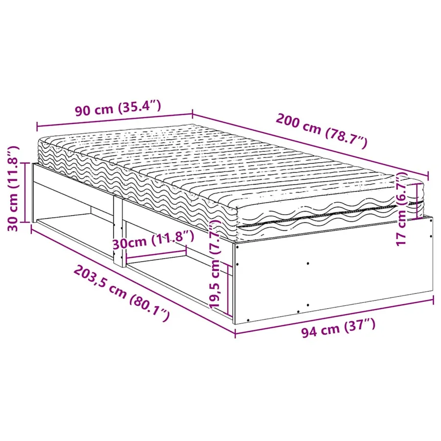 Lit de jour avec matelas 90x200 cm bois de pin massif - 13