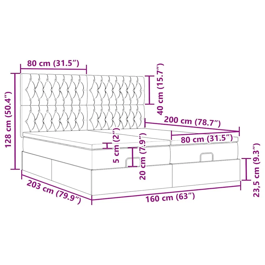 Cadre de lit ottoman et matelas gris clair 160x200cm tissu - 18