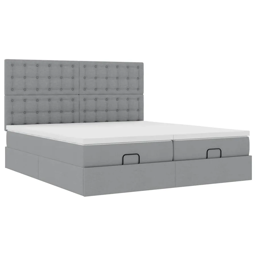 Cadre de lit ottoman et matelas gris clair 160x200cm tissu - 7