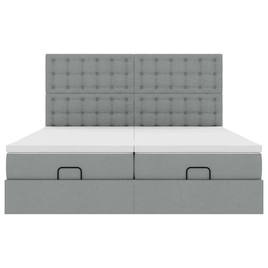 Cadre de lit ottoman et matelas gris clair 160x200cm tissu - 8