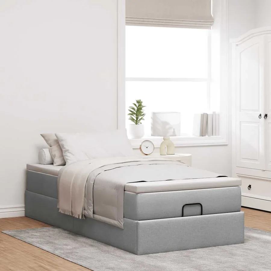 Cadre de lit ottoman avec matelas gris clair 80x200 cm tissu - 3