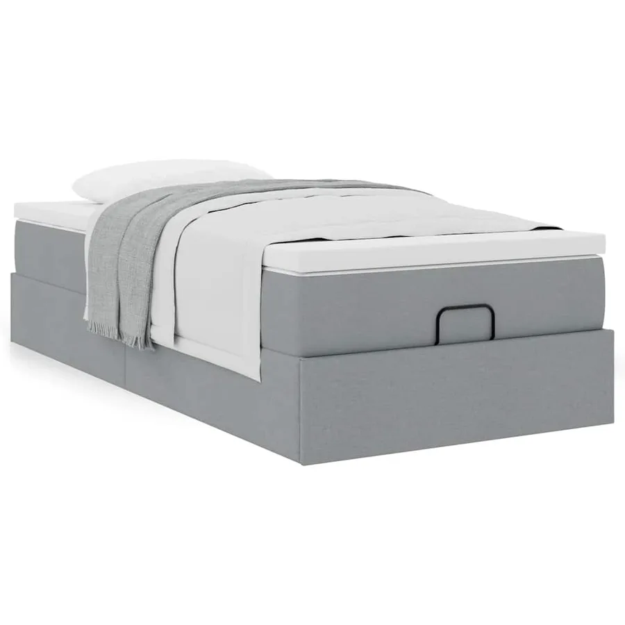 Cadre de lit ottoman avec matelas gris clair 80x200 cm tissu - 4