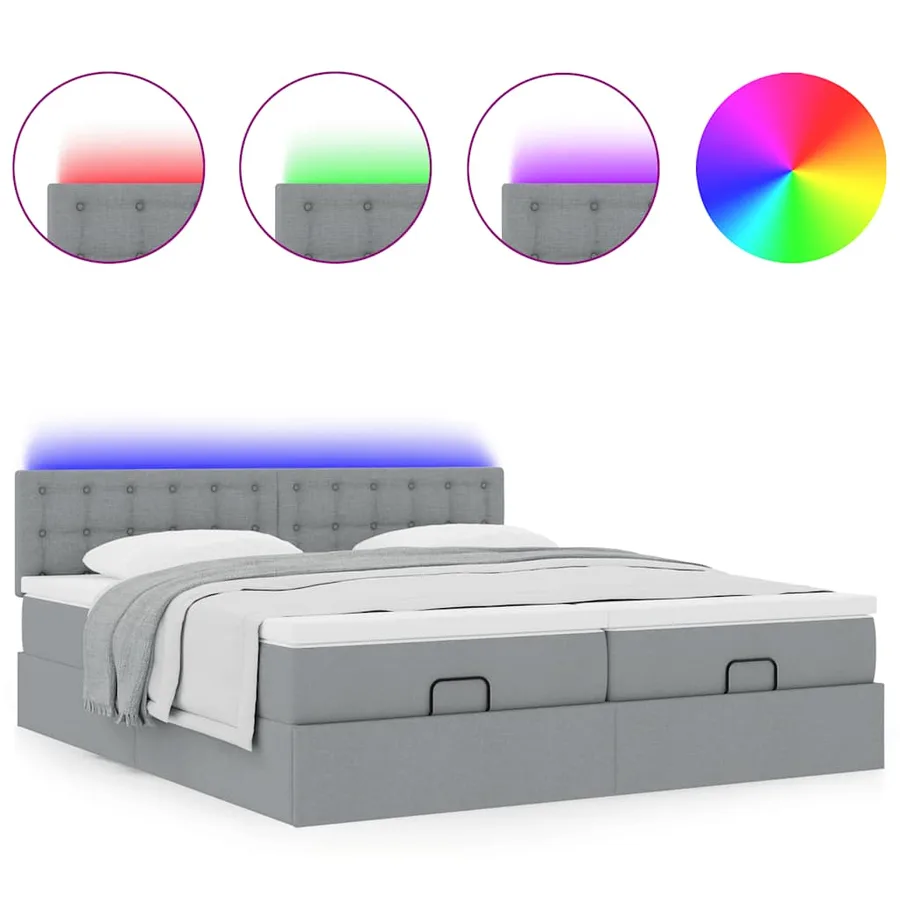 Cadre de lit ottoman et matelas gris clair 160x200cm tissu - 5