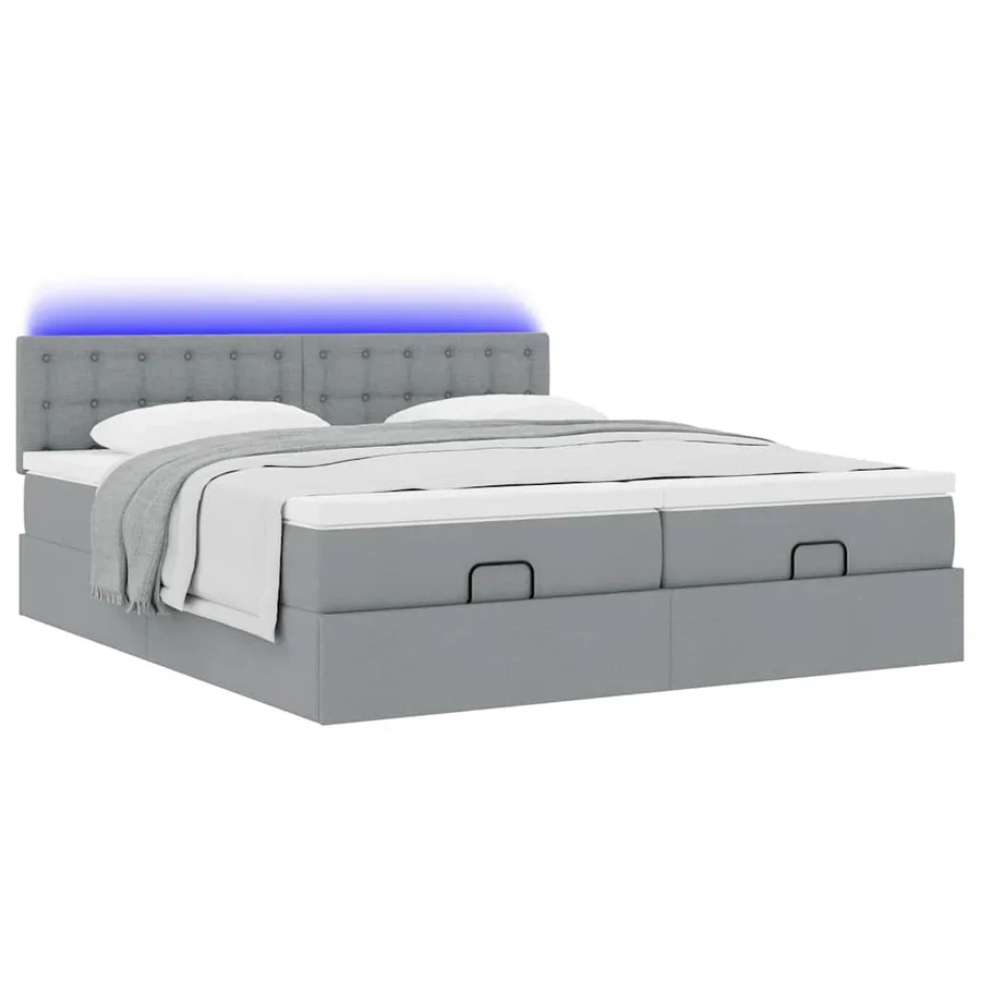 Cadre de lit ottoman et matelas gris clair 160x200cm tissu - 6