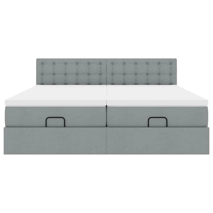 Cadre de lit ottoman et matelas gris clair 160x200cm tissu - 8