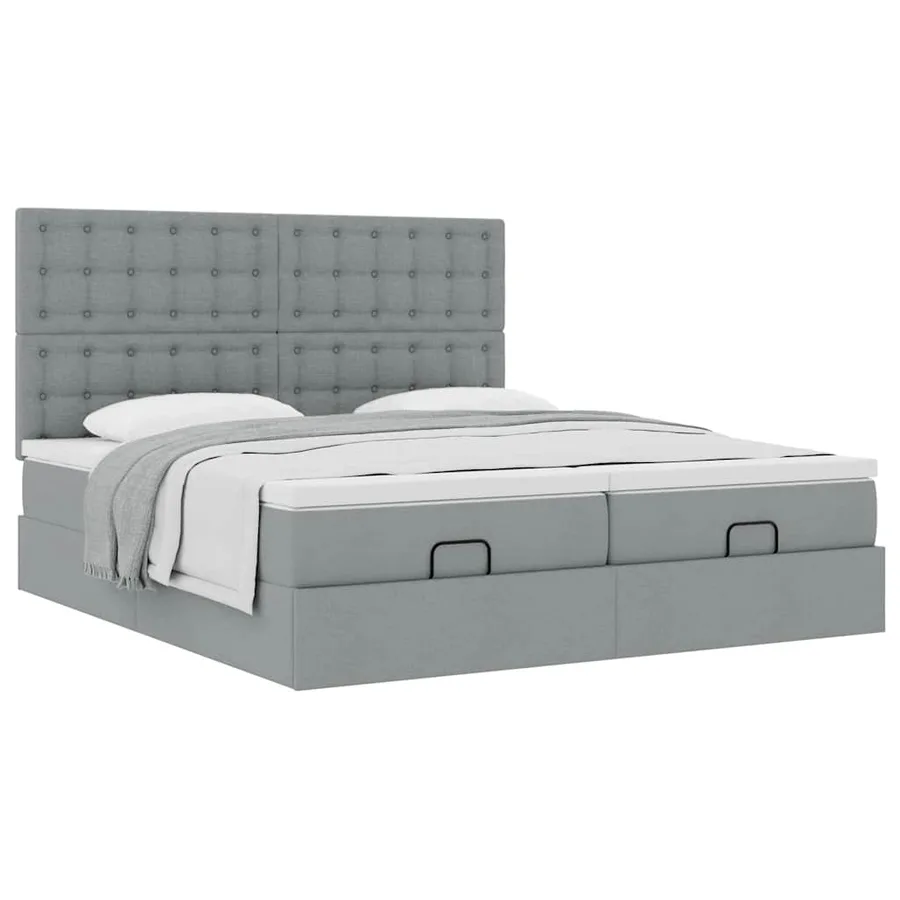 Cadre de lit ottoman et matelas gris clair 160x200cm tissu - 5