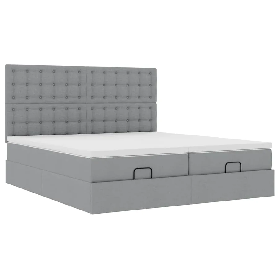 Cadre de lit ottoman et matelas gris clair 160x200cm tissu - 6
