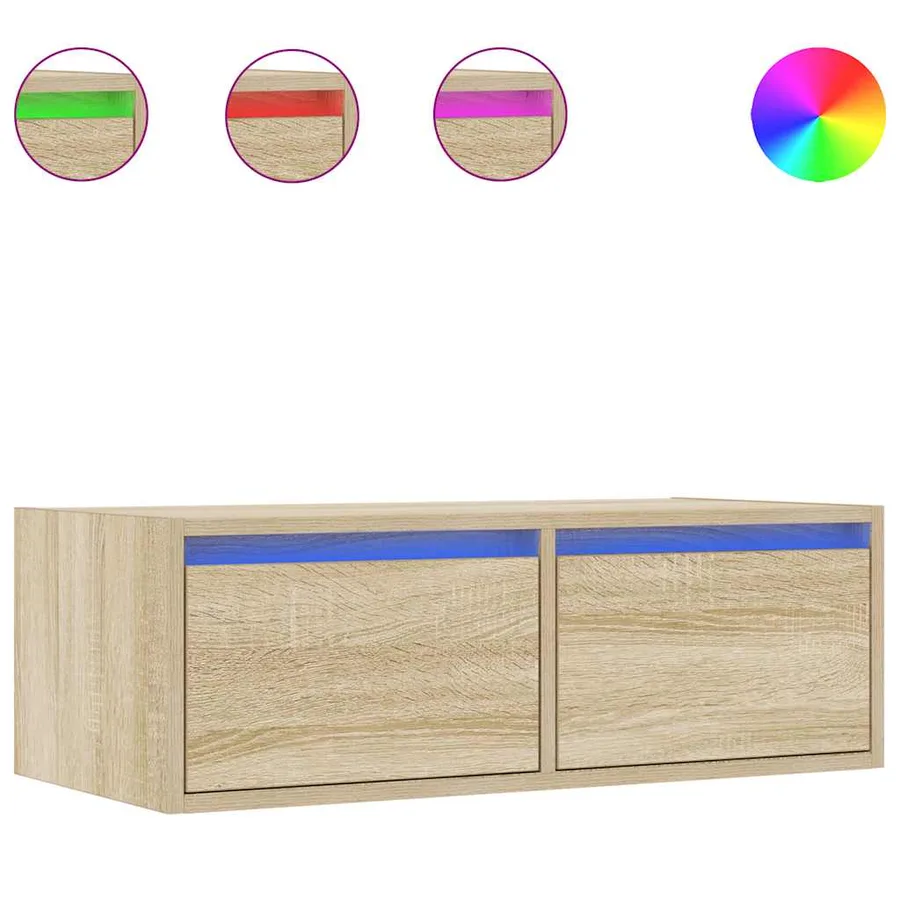 Meuble TV avec lumières LED chêne sonoma 75x35,5x25 cm - 2