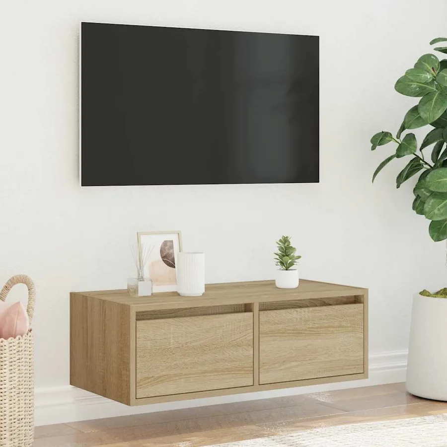 Meuble TV avec lumières LED chêne sonoma 75x35,5x25 cm - 4