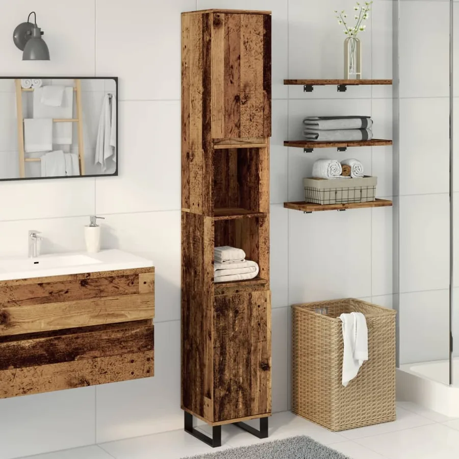 Armoire de salle de bain vieux bois 30x30x190cm bois ingénierie - 3