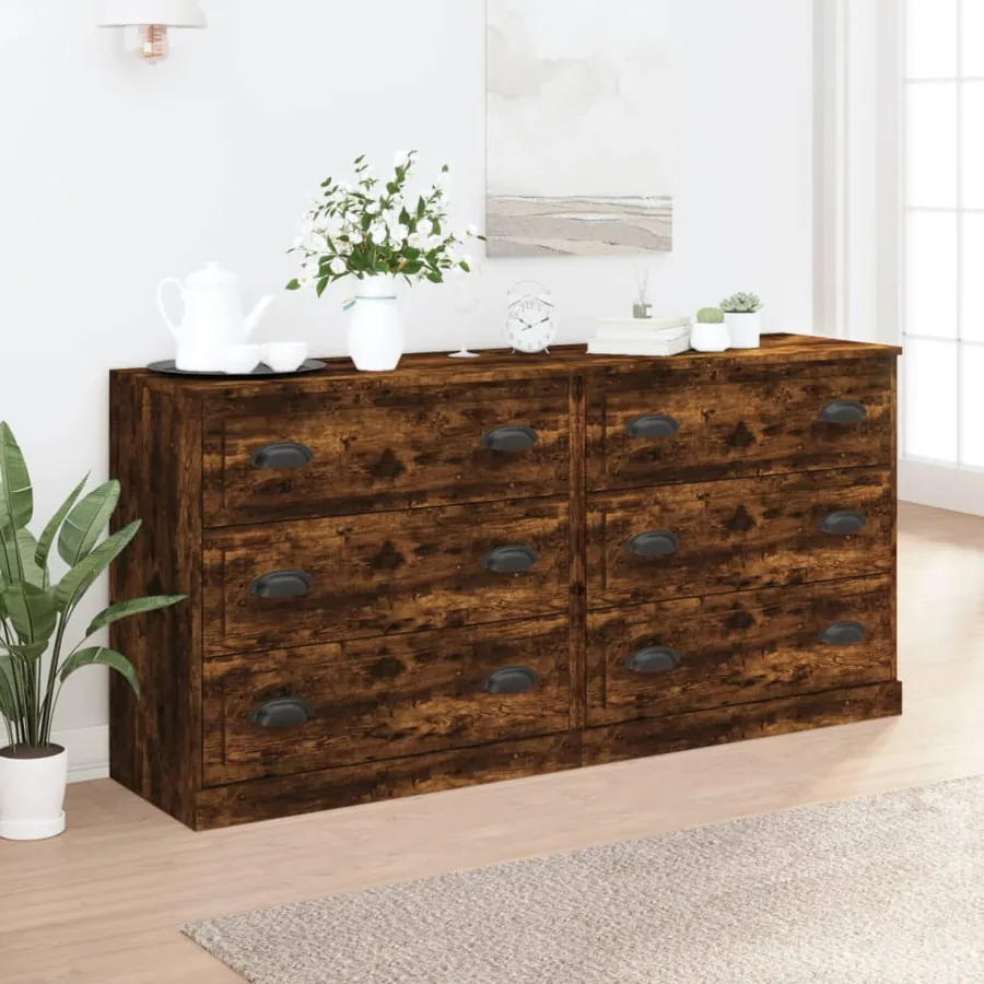 Buffets 2 pcs chêne fumé bois d'ingénierie