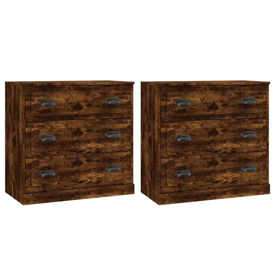 Buffets 2 pcs chêne fumé bois d'ingénierie - 2