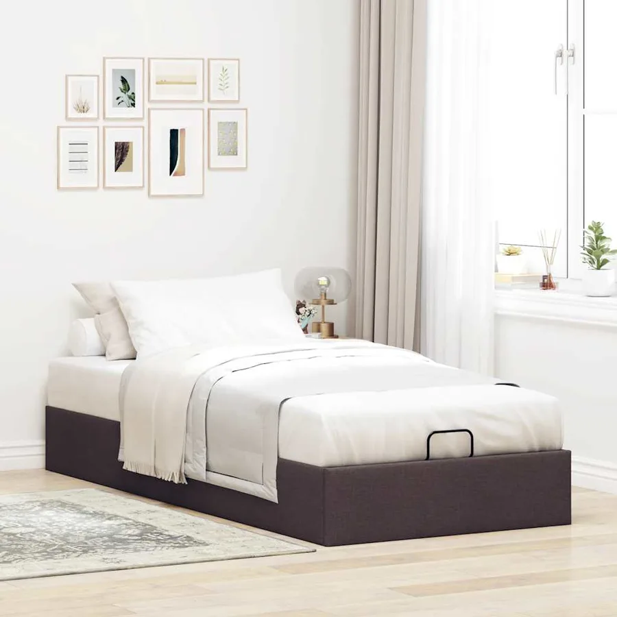Cadre de lit ottoman sans matelas marron foncé 90x190 cm tissu - 3