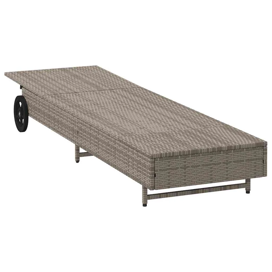 Chaise longue avec roues et coussin gris résine tressée - 6