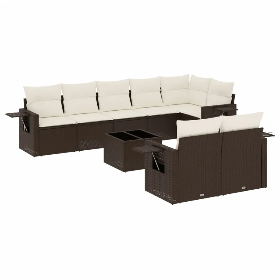 Salon de jardin avec coussins 9 pcs marron résine tressée - 2