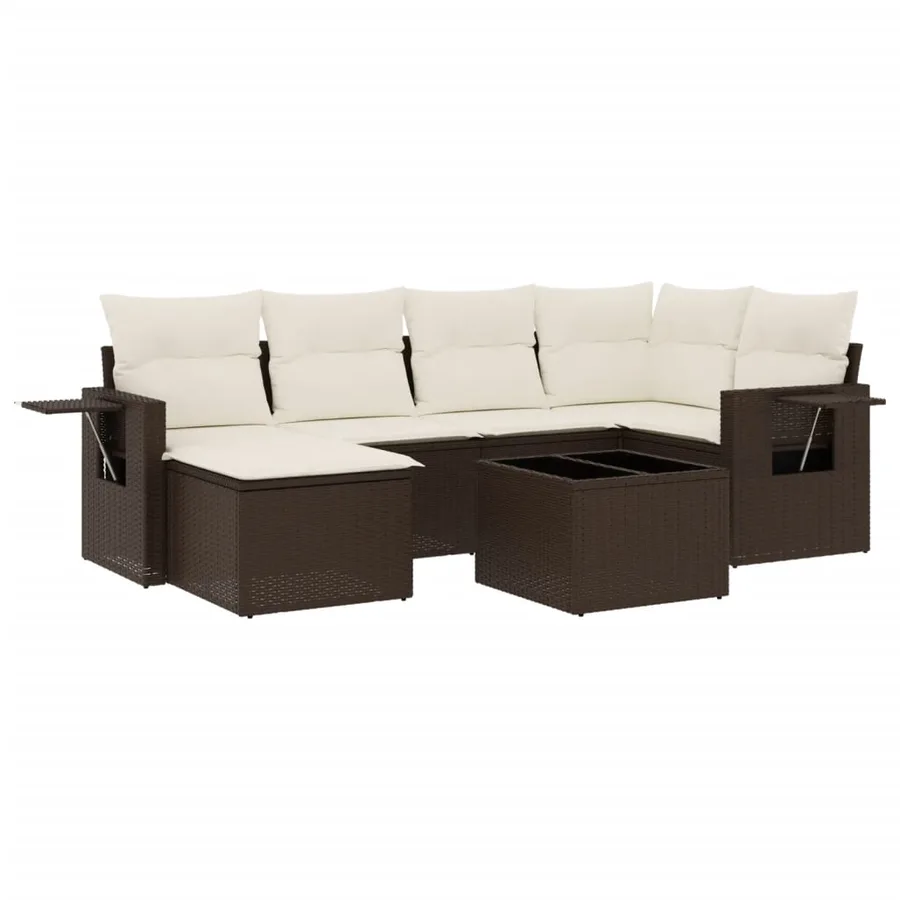 Salon de jardin avec coussins 7 pcs marron résine tressée - 2