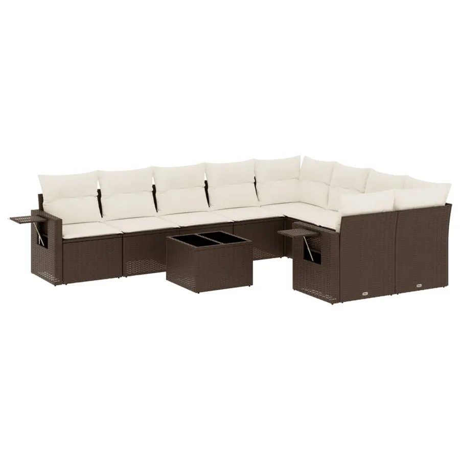 Salon de jardin 10 pcs avec coussins marron résine tressée - 2