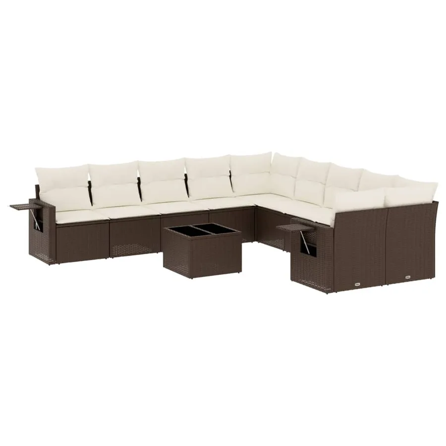 Salon de jardin et coussins 11 pcs marron résine tressée - 2