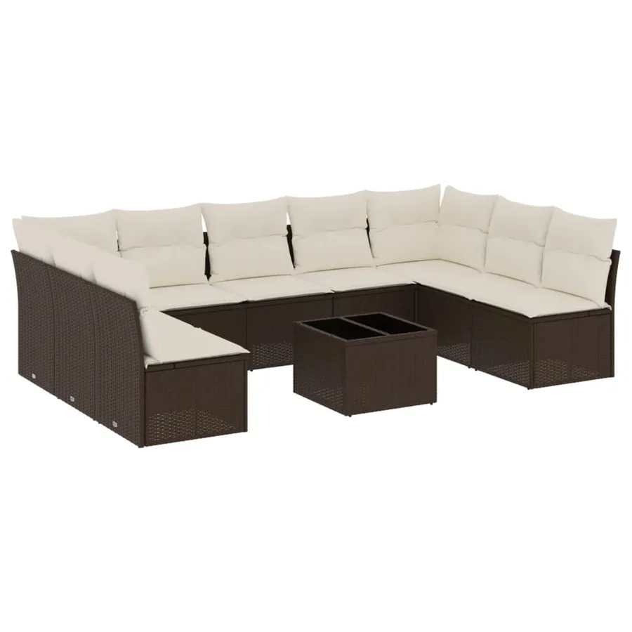 Salon de jardin 10 pcs avec coussins marron résine tressée - 2