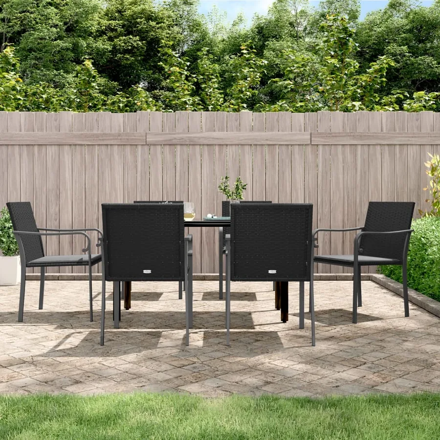 Ensemble à manger de jardin 7 pcs coussins résine tressée acier
