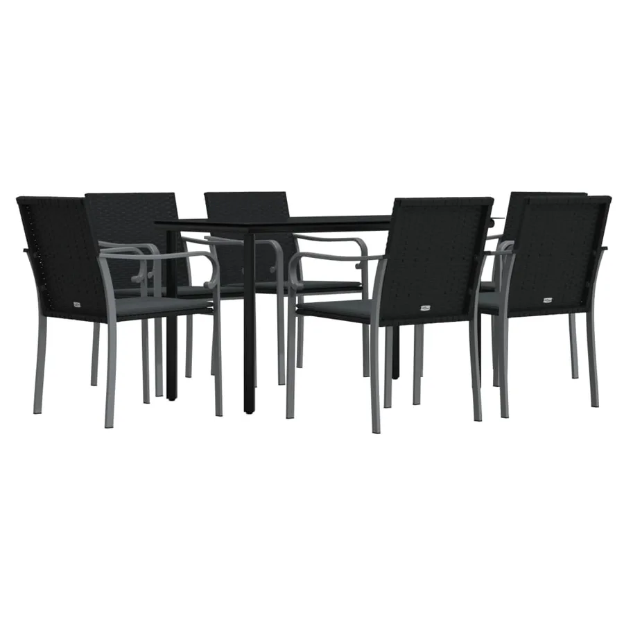 Ensemble à manger de jardin 7 pcs coussins résine tressée acier - 3
